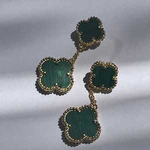 COPY - Green malachite to drop Clover earrings.